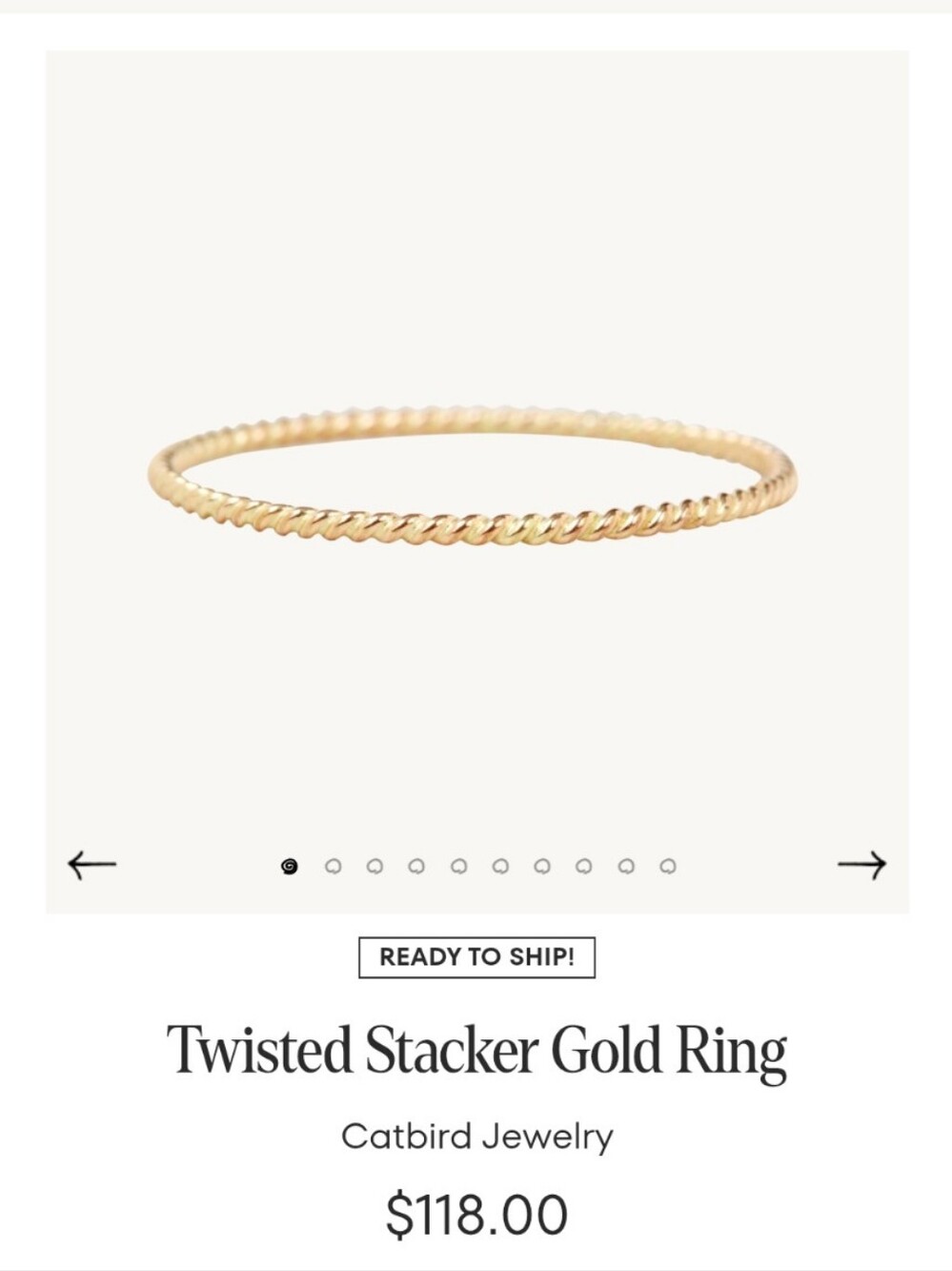 Catbird Twisted Stacker Ring, 14K Gold, Size 7 - Picture 6 of 8